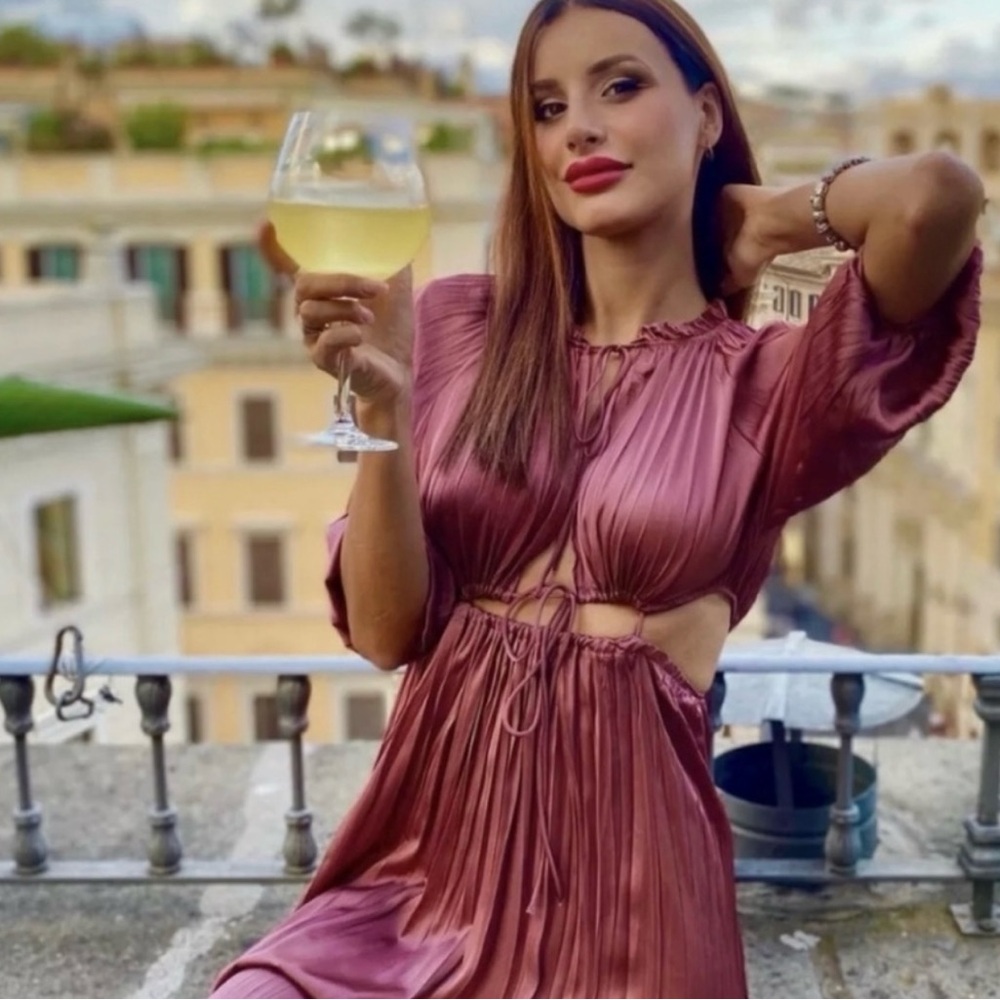 ZARA SATIN EFFECT Cutout Dress Marsala